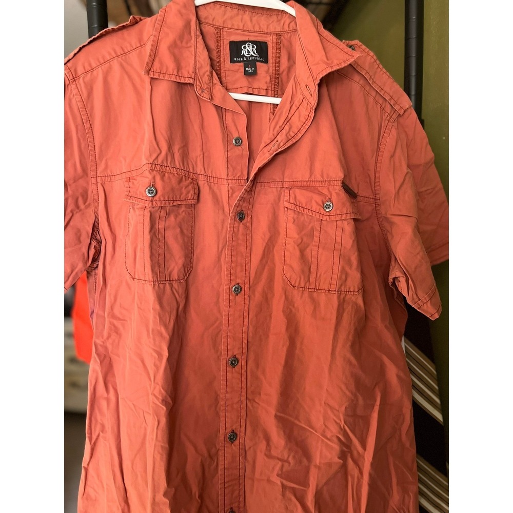 Rock & Republic Mens Short‎ Sleeve Shirt Button Up Pockets Casual